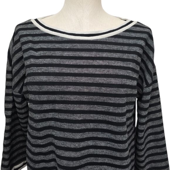 Soft Surroundings Sweater Women’s Medium Knit Striped Top Black Gray 3/4 Sleeve - Picture 7 of 13